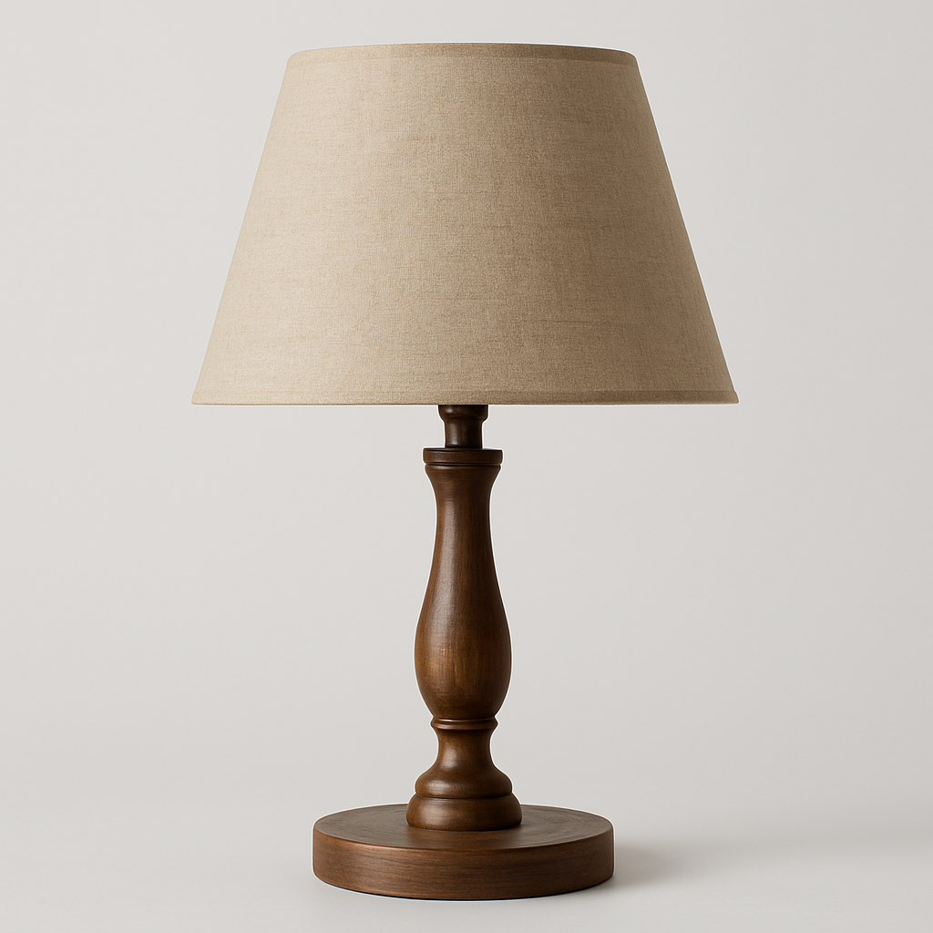 Drewniana lampa stołowa w kolorze orzechowego brązu